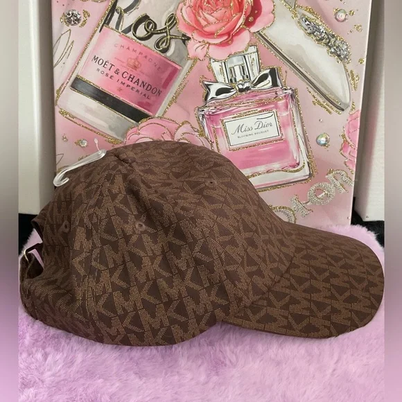 Michael Kors Monogram Baseball Caps in Pink and Tan MICHAEL KORS Baseball Cap All Over MK Logo Twill Hat Womens  main image 2